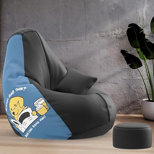 Biggie Bean Bag with Beans Filled XXXXXL Bean Bag with Free Cushion and Footrest - Official : PrintZen Combo (Matching Col...