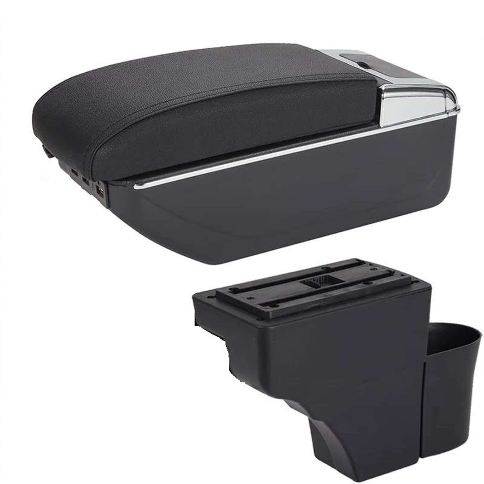 Armrest Box With Multifunctional Support PU Upholstered Car Interior Modification Accessories For Note(A2 Black line 7USB)