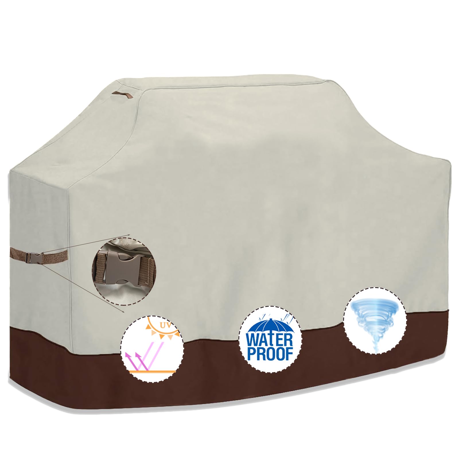 Zelura Gas BBQ Cover Waterproof Heavy Duty 420D Oxford, Beige,57x24x46 in