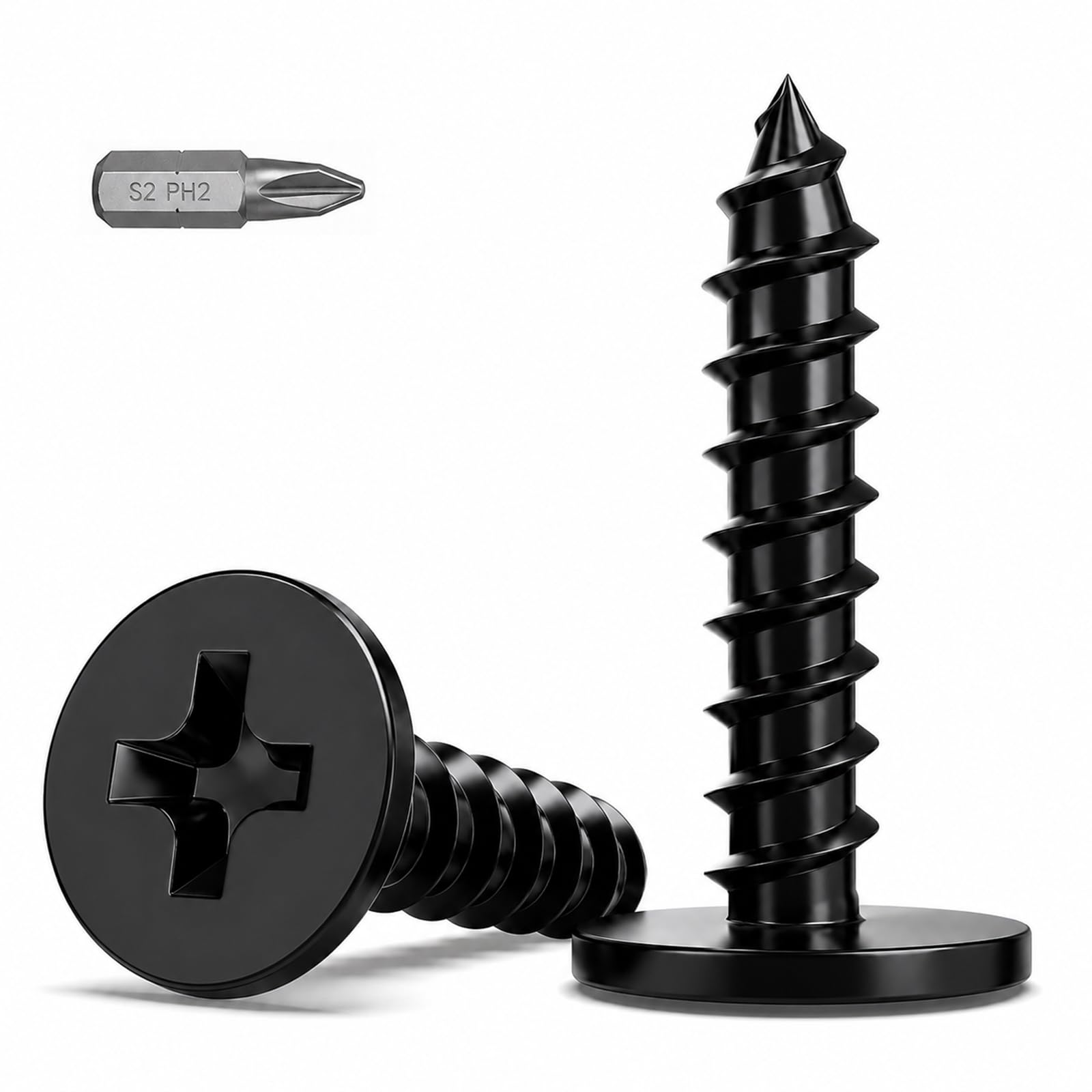 50Pcs Black Self Tapping Screws, M4 x 40mm Phillips Flat Head Wood Screws