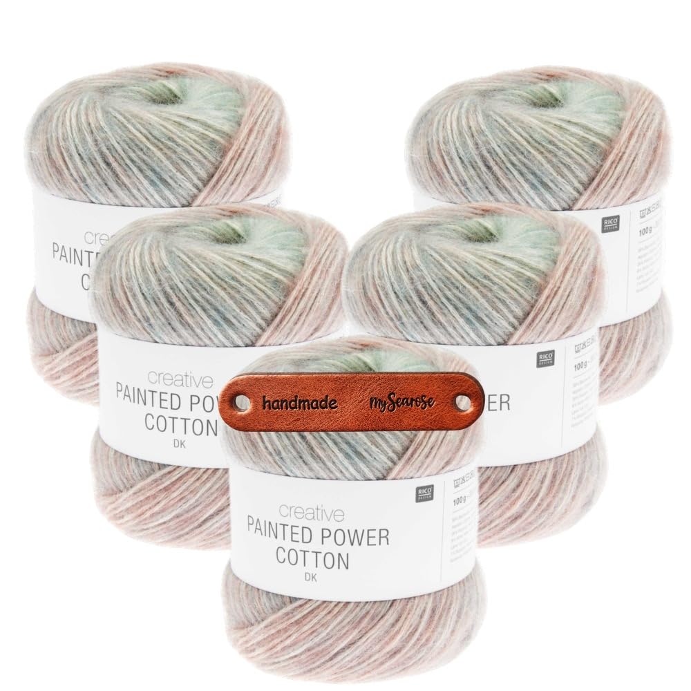 Rico Design CREATIVE PAINTED POWER COTTON DK EARTHY RAINBOW Premium Wolle 5 x 100g Farbverlaufsgarn für luftige Kleidung Tücher und kreative Sommerprojekte mit mySearose Label