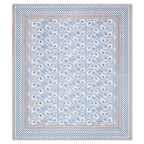 Image of Urban Jaipur 100% Cotton Bedsheet for Double Bed (90 x 108 Inches) | 210 TC King Size Bed Sheet for Double Bed with 2 Pillow Covers | Pure Cotton Jaipuri Bedsheet (Blue, Brown)