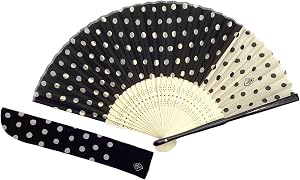 京佑 シルク製 扇子 袋付き 竹久 夢二 水玉 黒 約21cm メンズ レディース ドット柄 海外 土産 和雑貨 プレゼント ギフト