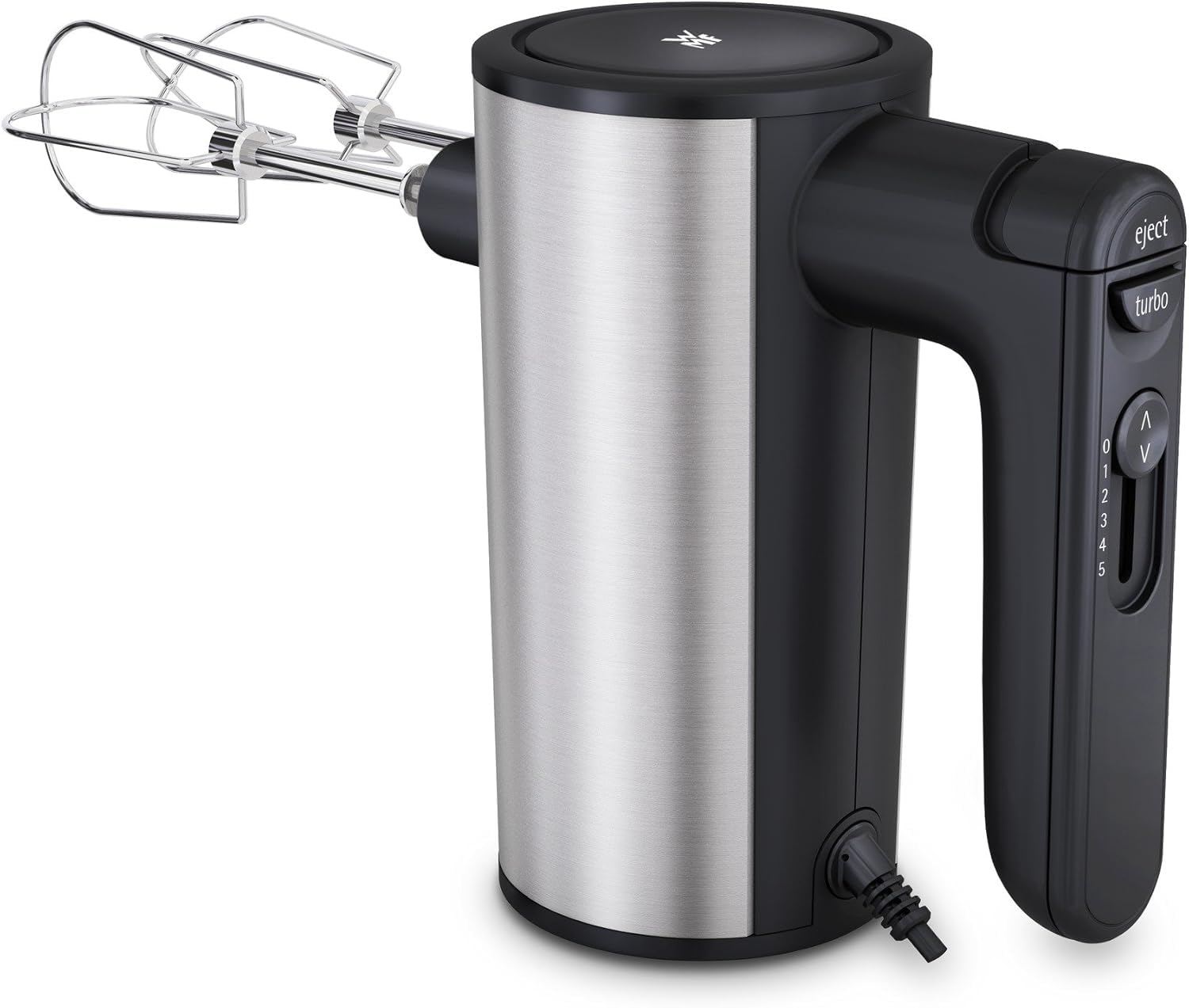 WMF Kult X Handmixer – Handrührgerät aus Edelstahl Cromargan mit 5 Geschwindigkeitsstufen und Turbofunktion, leistungsstark, Küchenmixer zum Rühren, Kneten und Aufschlagen, ergonomisch, leise, schwarz