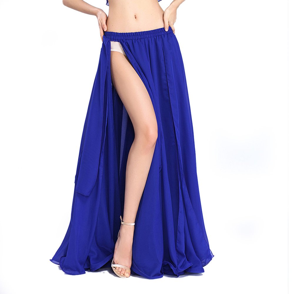 ROYAL SMEELA Chiffon Belly Dance Skirt Slit Long Belly Dancing Skirt Tribal Bellydance Skirts Belly Dance Costume for Women