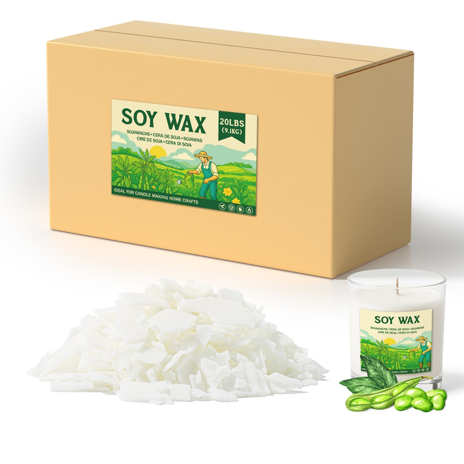 NORVENCE Soy Wax for Candle Making, Natural Soy Wax Flakes 20lb, Premium Candle Wax for DIY Candle Crafting