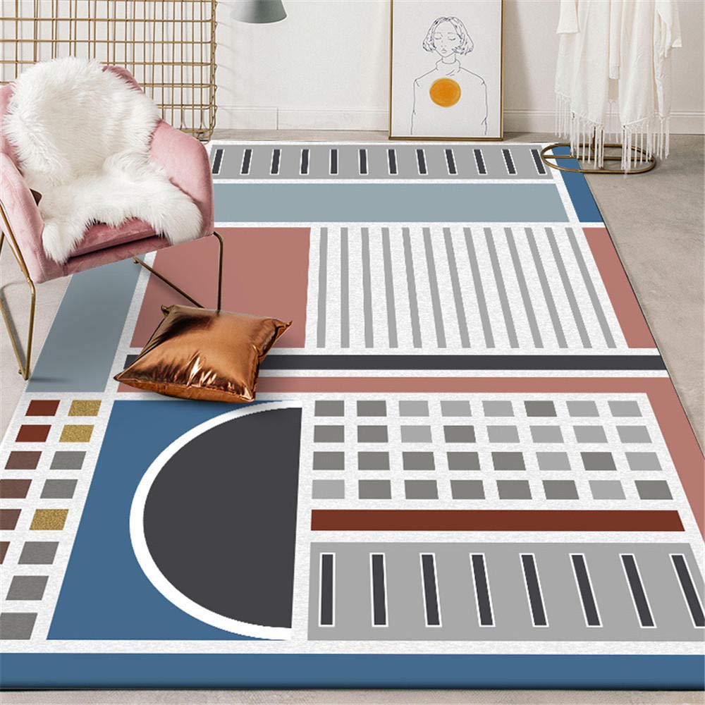 Beau tapis d'intérieur décoratif géométrique gris et bleu