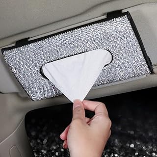 علبة مناديل سيارة شماسه جلد اسود * استراس فضي