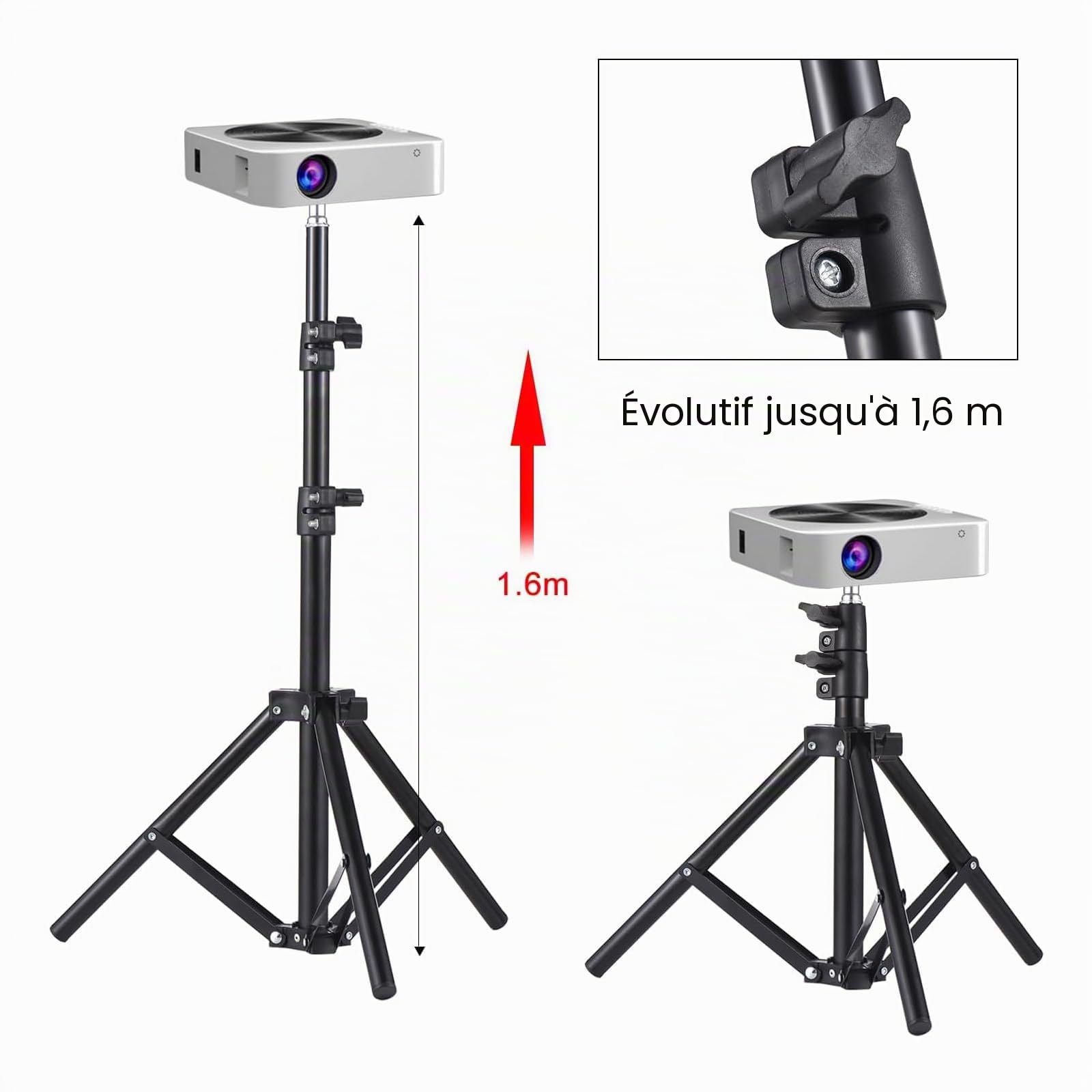 Docooler Trépied universel pour projecteur, support extensible, support portable en alliage d'aluminium, interface de 1/4", hauteur réglable pour projecteur LCD