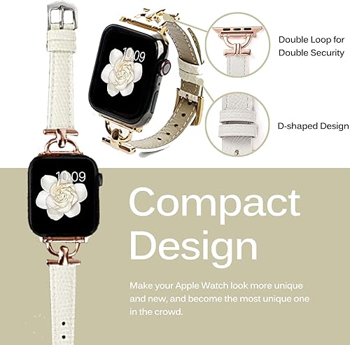 Miniatura 3 de Miimall Compatible con Apple Watch Band para mujer, cuero delgado tamaño ajustable hebilla de metal en forma de D correa de cuero de repuesto para