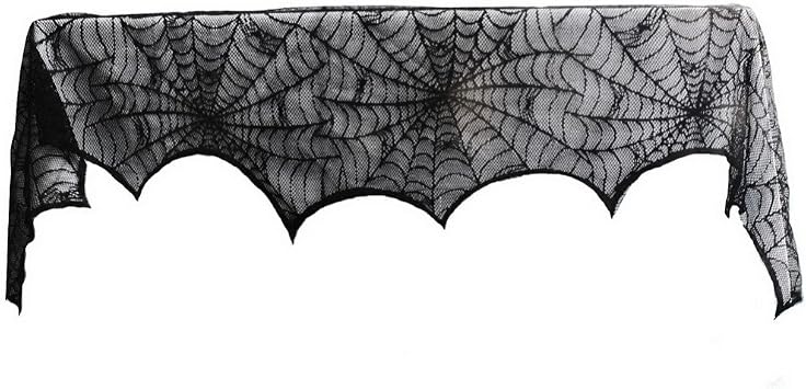Halloween Decorations Set, Black Lace Spiderweb Fireplace Mantle 18 x 96 Inches, Cobweb Fireplace Scarf,Best Choice for Halloween Party Supplies