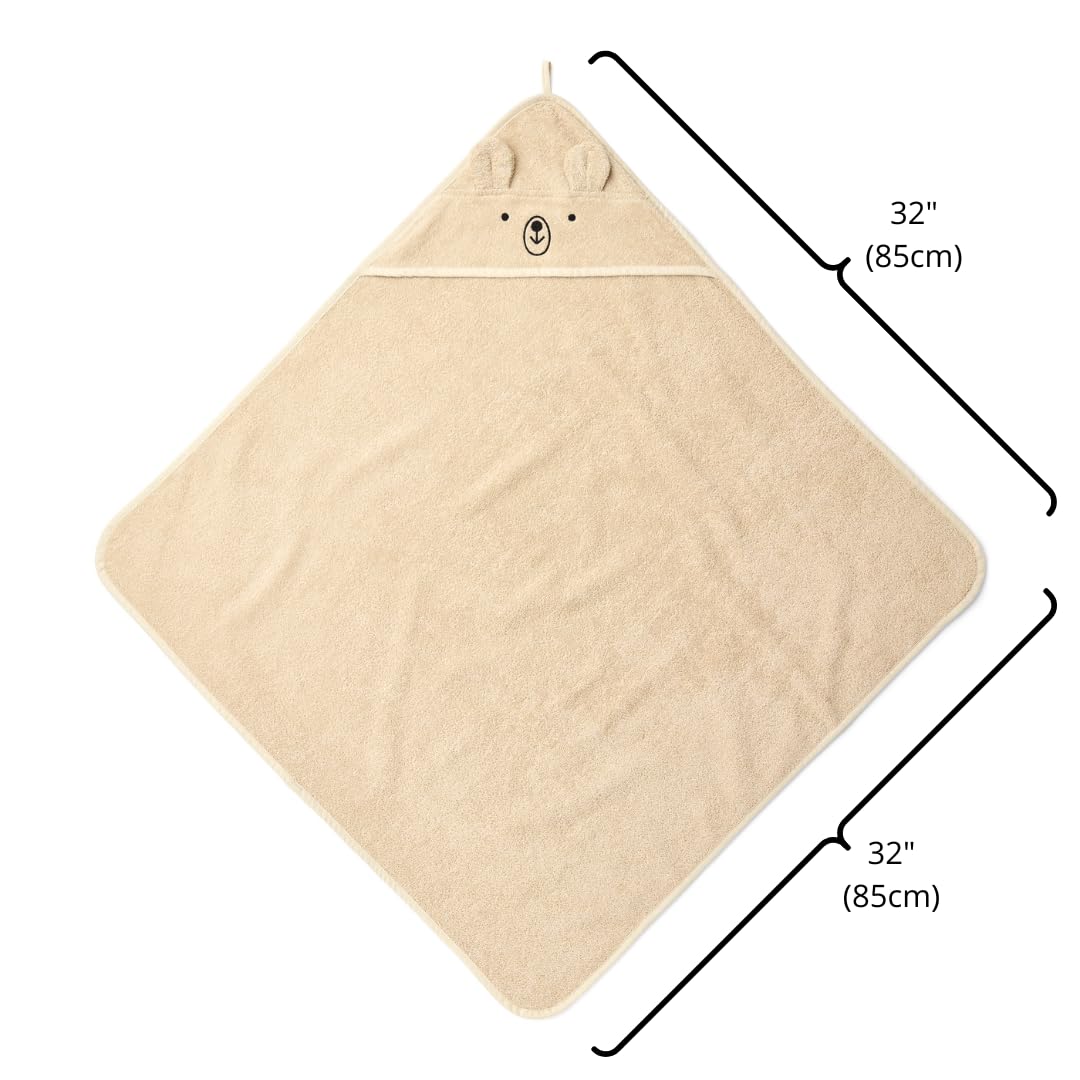 Denmark - Premium Bio-Baumwolle Baby Badetuch - Kapuzenhandtücher für Kleinkinder und Babys für Neugeborene Mädchen und Jungen - Super weich und saugfähig, 32x32 (Bär - Nebel)