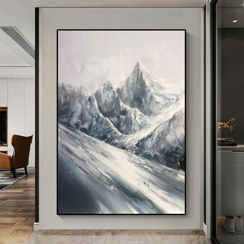 Peinture à l'huile paysage de montagne enneigée 100% peinte à la main sur toile 100x100cm