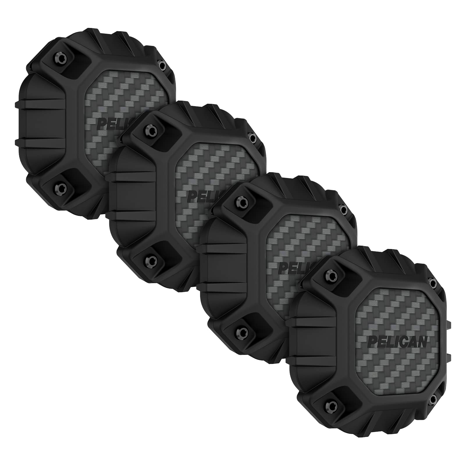 Pelican Marine 4-Pack AirTag Holder Waterproof IP68 - Air Tag Case w/ 3M Adhesive Sticker - Shockproof AirTag Cover - Hidden Air Tag Holder Stick On