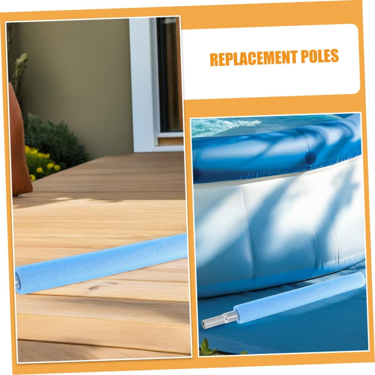 Mikikit 8pcs Foam Padded Trampoline Upright Poles Replacement, 1.76m Jump Support Poles with Impact Resistant Sleeves for Home and Outdoor Trampoline Parts