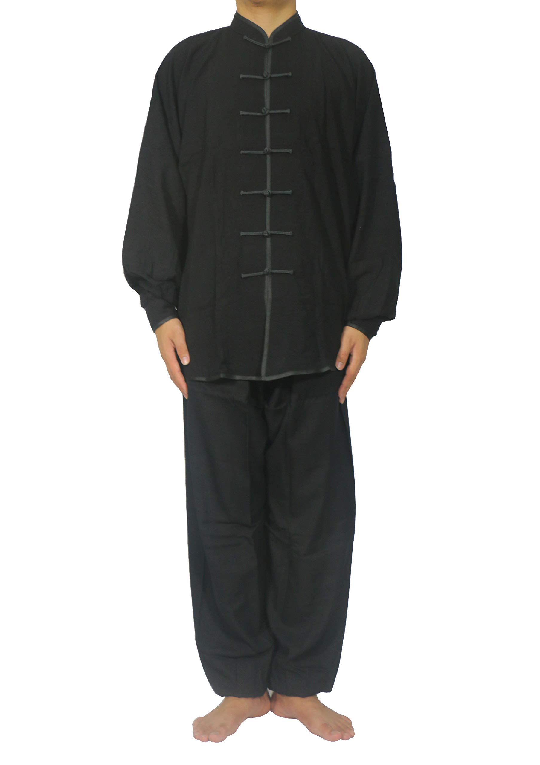 FUYUFU Algodón y Lino Traje de Tai Chi Unisex Ropa de Artes Marciales Kung-fu Disfraz para Hombre y Mujer (un Conjunto) (Negro, XL)