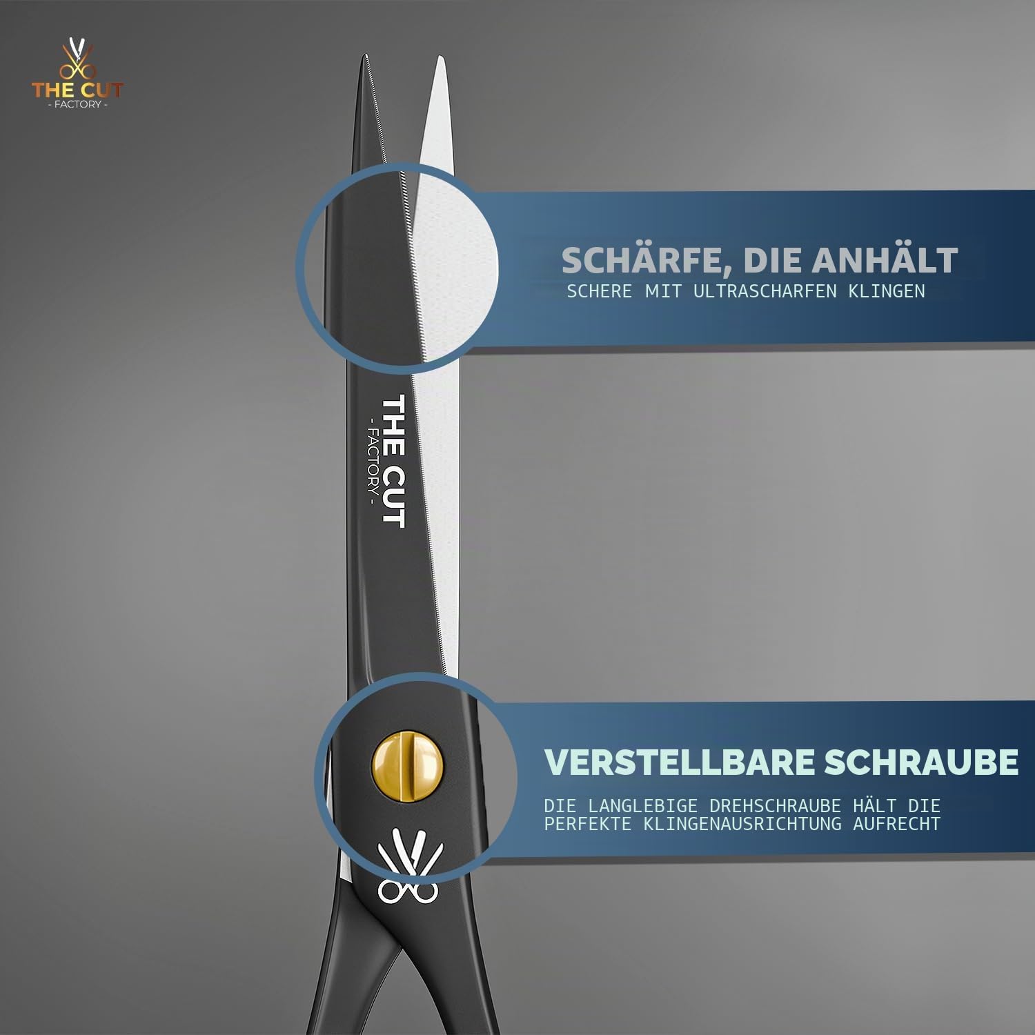 The Cut Factory Professionelle Haarschere, 16,5 cm, kohlenstoffreiches 420er-Edelstahl, Haarschneideschere, ultra-scharfe Friseurschere für Salon und Zuhause, ergonomisch für Männer, Frauen, Kinder