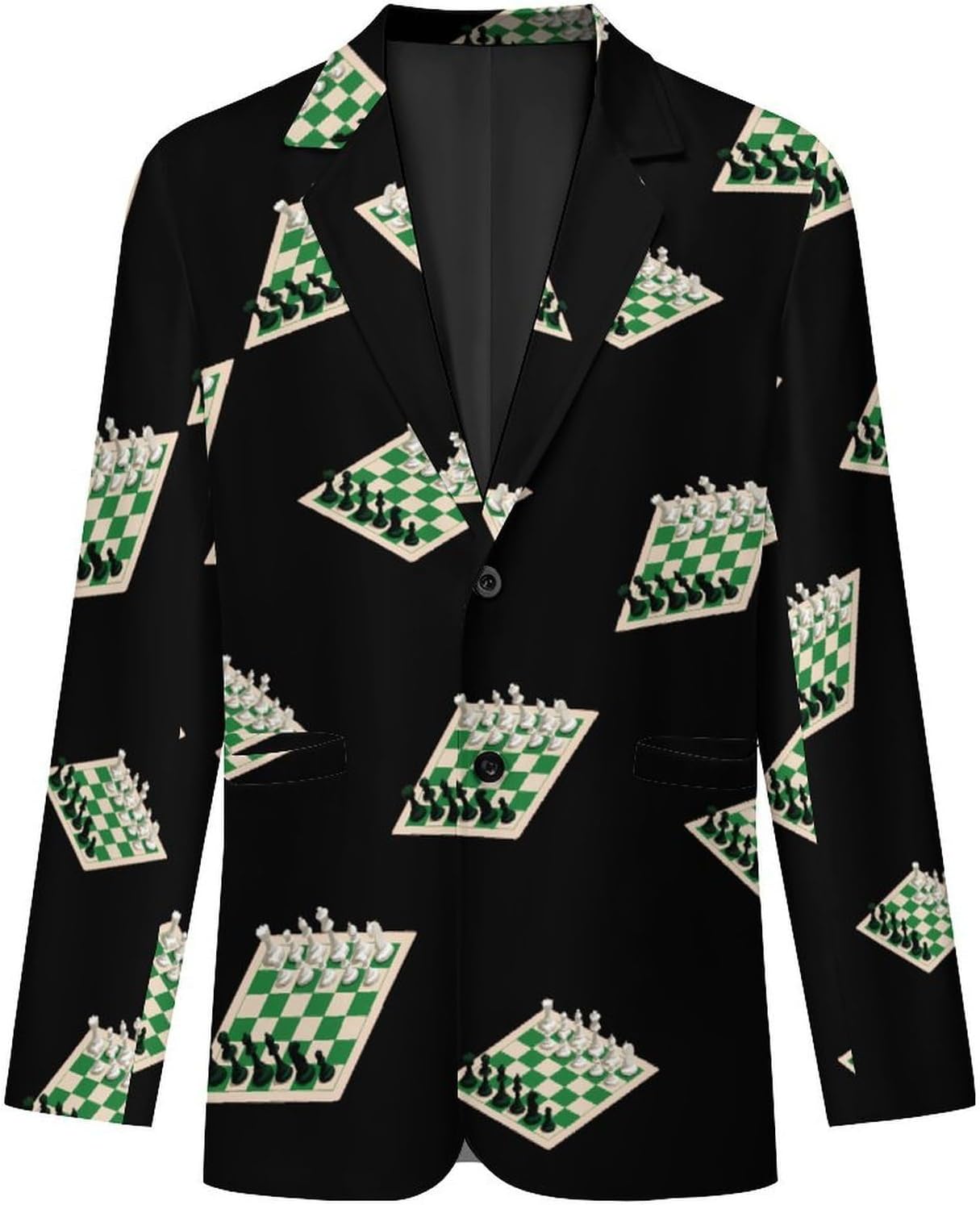 Chess1 Board White and Green Trendy Men's Two Button Suit Funny Casual Slim Fit Blazer Coat Tuxedos Jackets