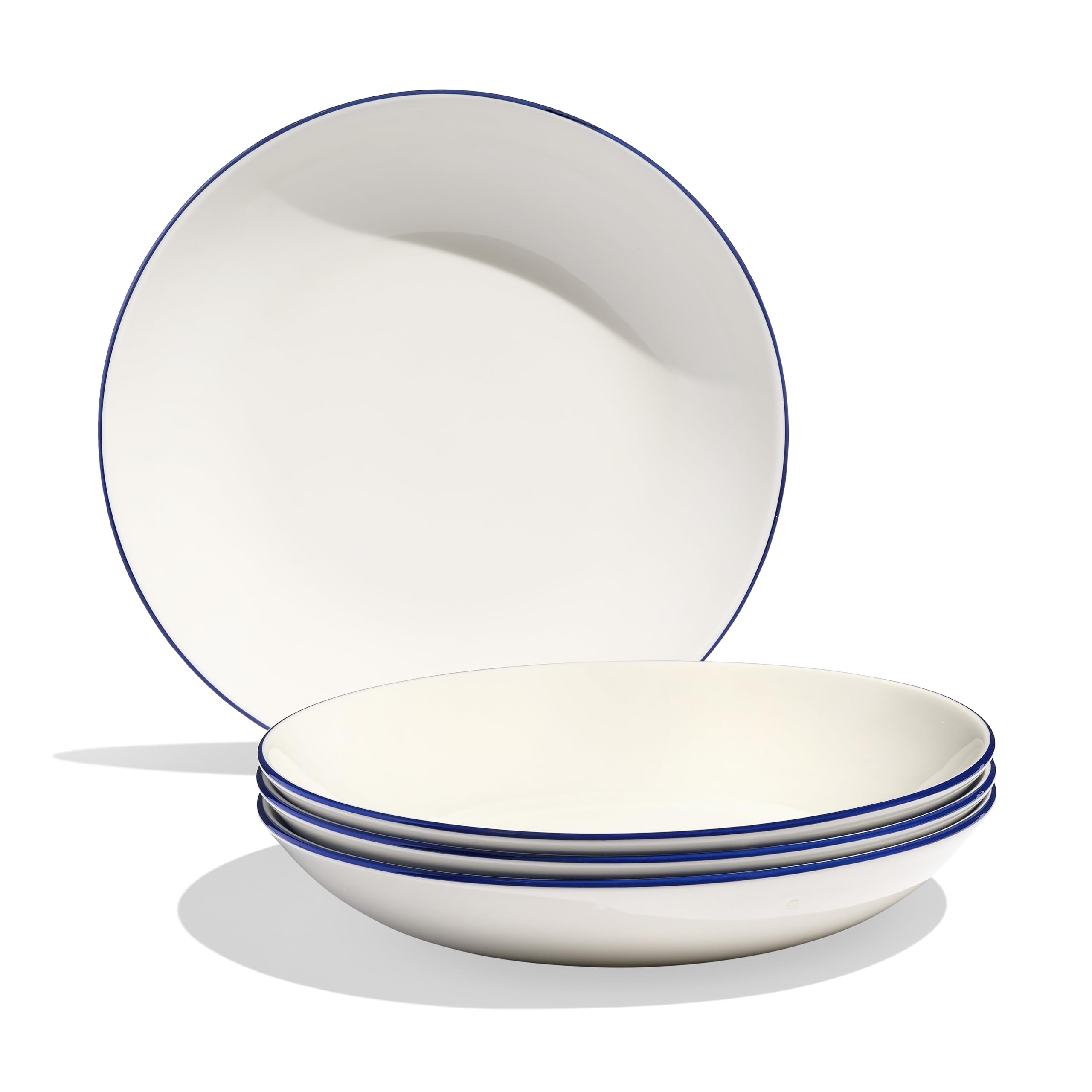 Made In Cookware - Set of 4 - Entrée Bowls - White With Navy Rim - Porcelain - Crafted in England