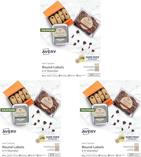 Miniatura 8 de Avery Etiquetas redondas imprimibles 25 pulgadas de diámetro marrón estraza 90 etiquetas personalizables 22818