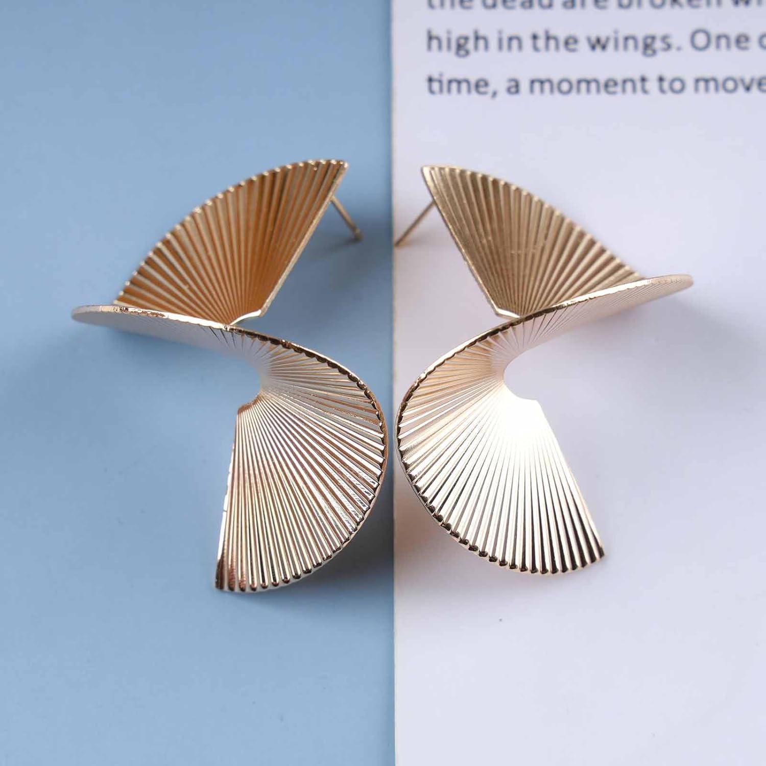 Andelaisi Boho Exaggerated Geometric Earrings Vintage Sectored Twisted Earrings Large Twisted Studs Earring Punk Spiral Statement Earring Jewelry for Women - Image 8