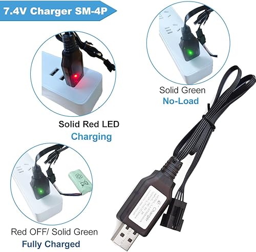 Miniatura 7 de Juego de cargador de batería de coche RC (4 modelos) - Incluye 3.7V SM-2P, 7.4V SM-3P, 7.4V cargador SM-4P y cargador LIPO de 7.4V con enchufe XH-3P