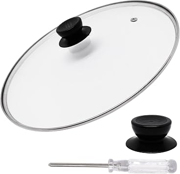 12 Inch Pan Lid, Tempered Glass Cast Iron Lid, Pot Pan Cover Replacement for Skillets, Pans, Pots, Wok, with 2pc Heat Resistant Handle