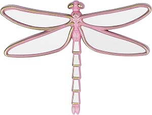 Decorative Golden Dragonfly Wall Mirror, Plastic Frame with Mirrored Wings (12.4 x 9.3 inches) (Pink)