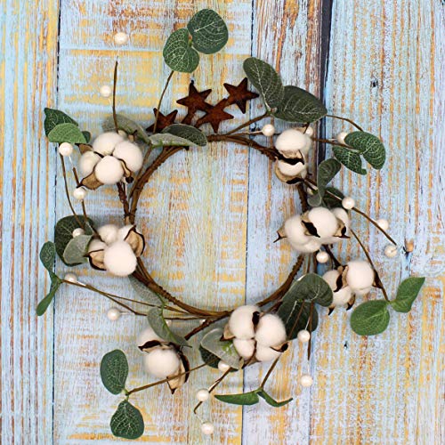 CVHOMEDECO. Primitives Rustic Pod Pip Berries and Eucalyptus Leaves with Rusty Barn Stars Wreath, 14-Inch