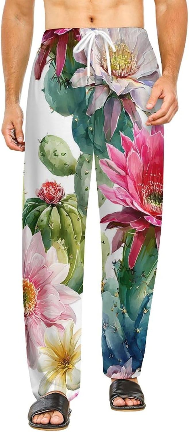 Cactus And Flowers Womens Pajama Pants Mens Pj Bottoms with Pockets Lounge Yoga Pant
