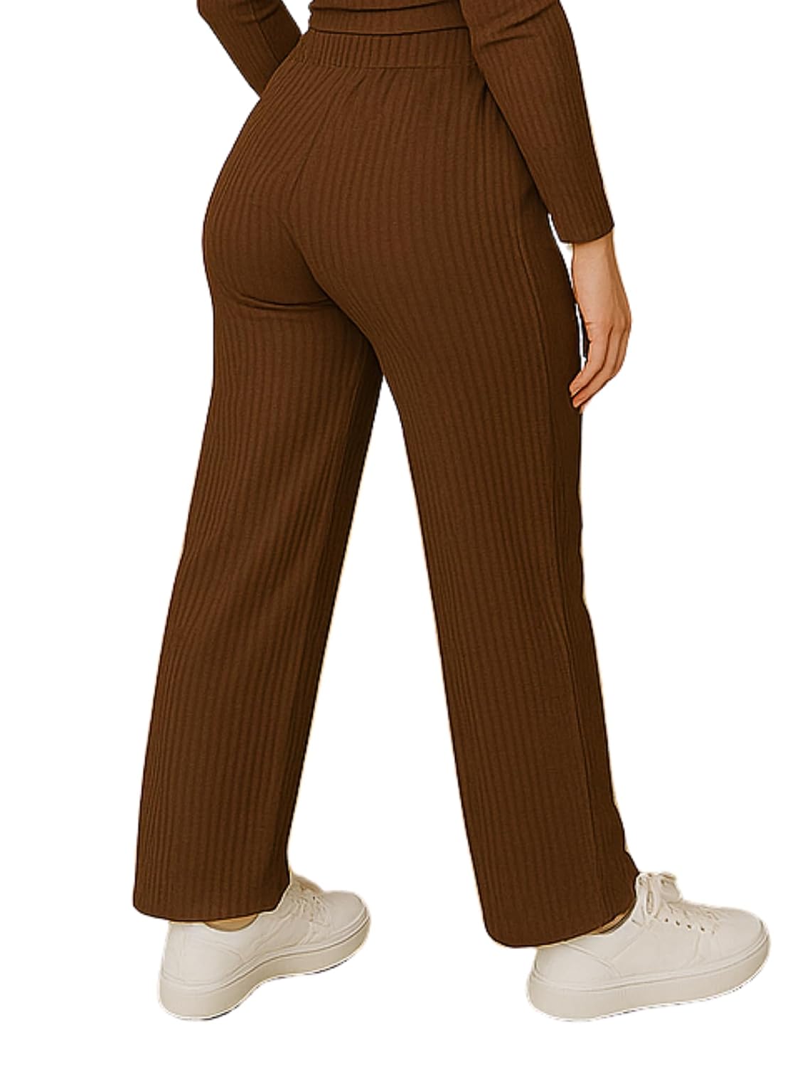 Calça Feminina Pantalona Canelada Wide Leg com Elástico Básica Calça Feminina Pantalona Canelada Wide Leg com Elástico Básica - Imagem 2