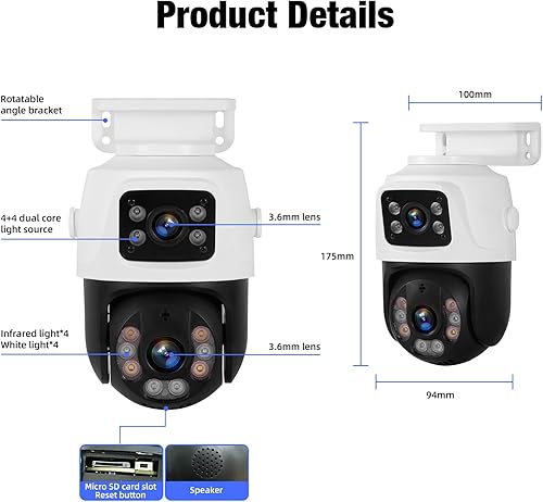 Miniatura 7 de Fuers Cámara IP de seguridad para sistema de CCTV en el hogar, cámara IP PoE 360 con doble lente, cámara de vigilancia impermeable para interiores y