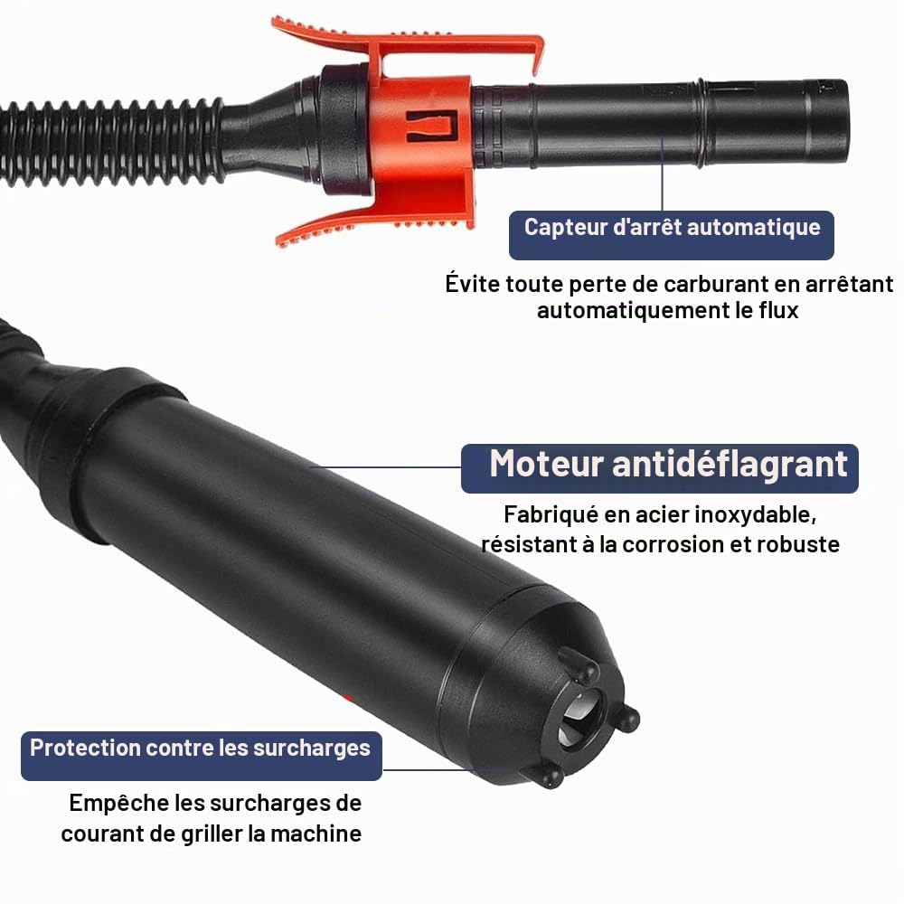 Pompe Carburant Électrique avec Stop Automatique, Pompe Essence Electrique, Pompe de Transfert de Carburant Auto Stop avec Adaptateur 3 Tailles und 1M Tuyau pour Huile Essence Diesel (9 LPM)