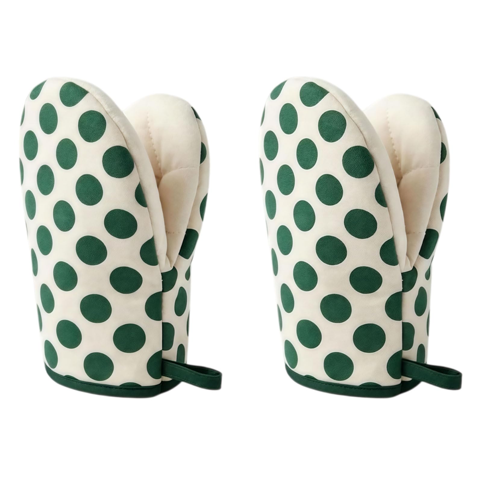 1 Pair Mini Oven Mitts,High Heat Resistant Oven Gloves,Kitchen Short Oven Mit with Hanging Loop for BBQ, Baking, Cooking and Grilling, (dotGreen) — image 1