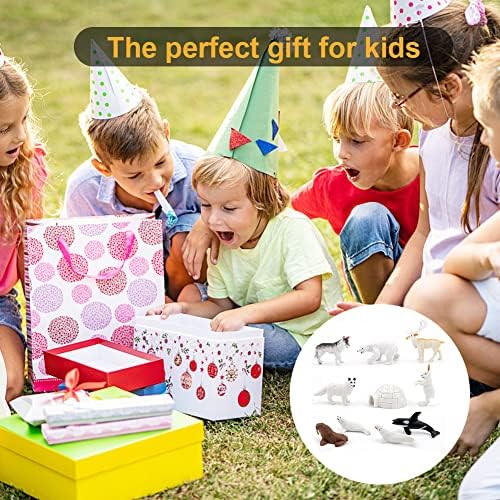 Gukasxi 10Pcs Polar Animals Figurines with Igloo for Kids Realistic Arctic Animal Figures Toy Playset Arctic Fox Cake Topper Toy Gift for Birthday Baby Shower Christmas Party Decoration Supplies