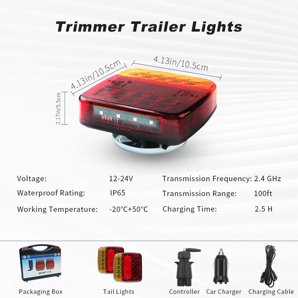 Luces Traseras para Remolque Inalámbricas Magnéticas, Luces Traseras para Remolque con Enchufe de 7 Pines, 12-24V 5 Funciones, para Barco Camión RV Pickup Camper Caravana