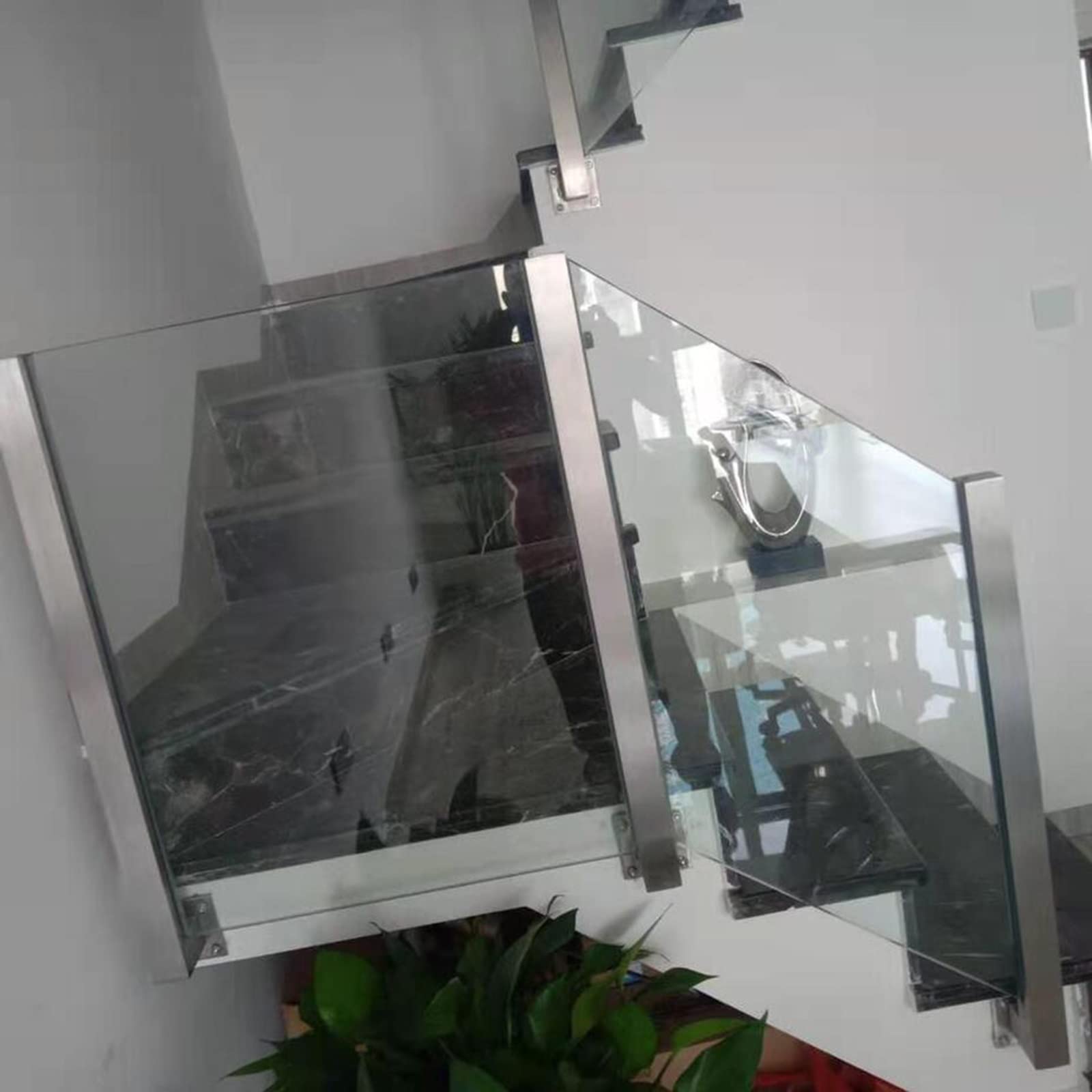 Porch Glass Fence Clamp Pole Stainless Steel Slotted Railing Fence Home Staircase Rails Column, Terrace Balcony Glass Guardrail Post Side Mount for 8-12MM Glass Panels, Square Glass Clamps ( Color : E