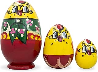 BestPysanky Set of 3 Hen and Chicks Wooden Nesting Dolls 4.75 Inches