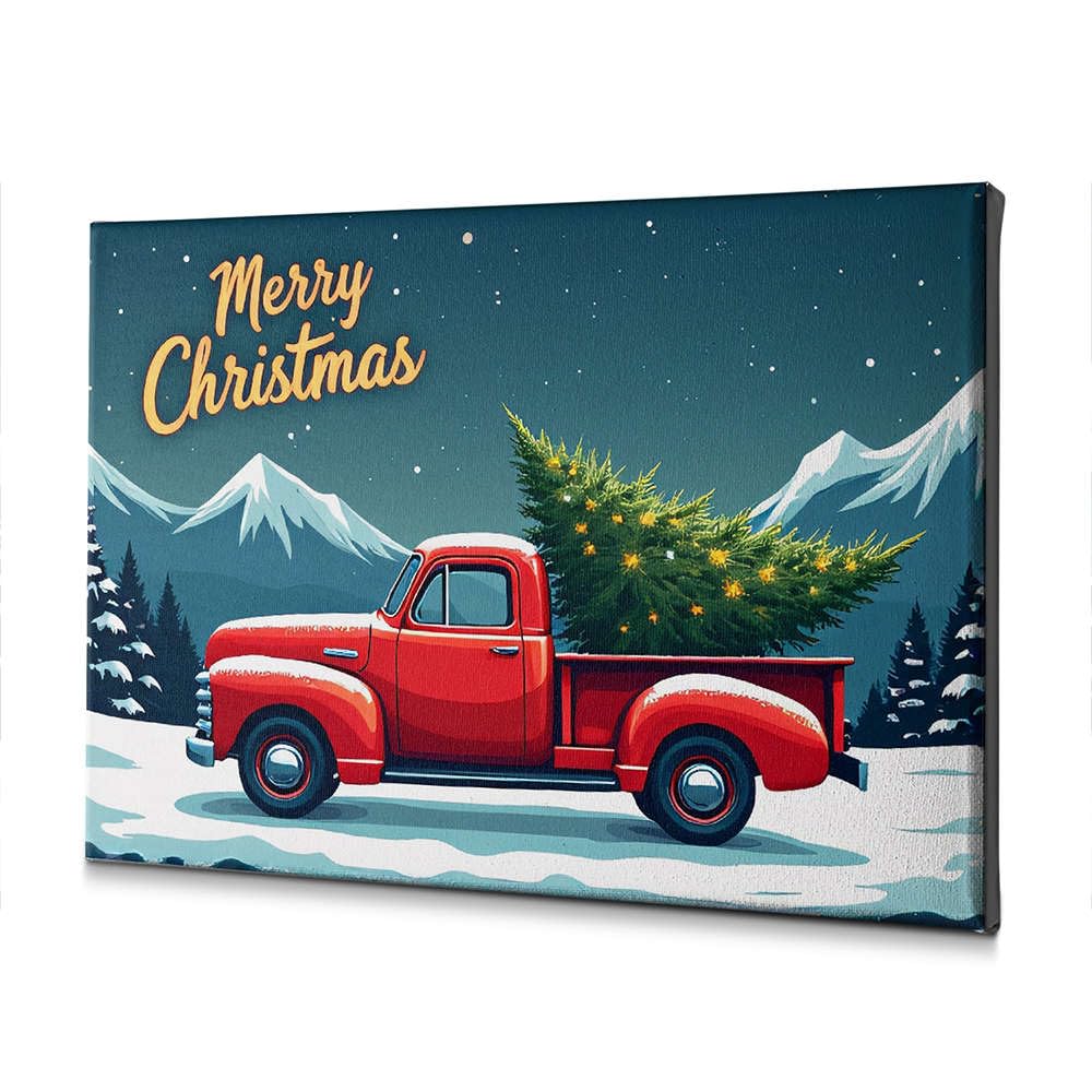 Toile camion rouge de Noël : rompez la monotonie de vos murs en hiver