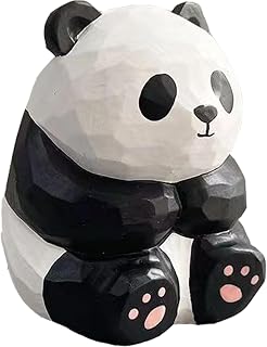 Handcarved Wooden Panda Statue - Adorable Mini Figurine for Living Room, Bookshelf, Office Desk Decor