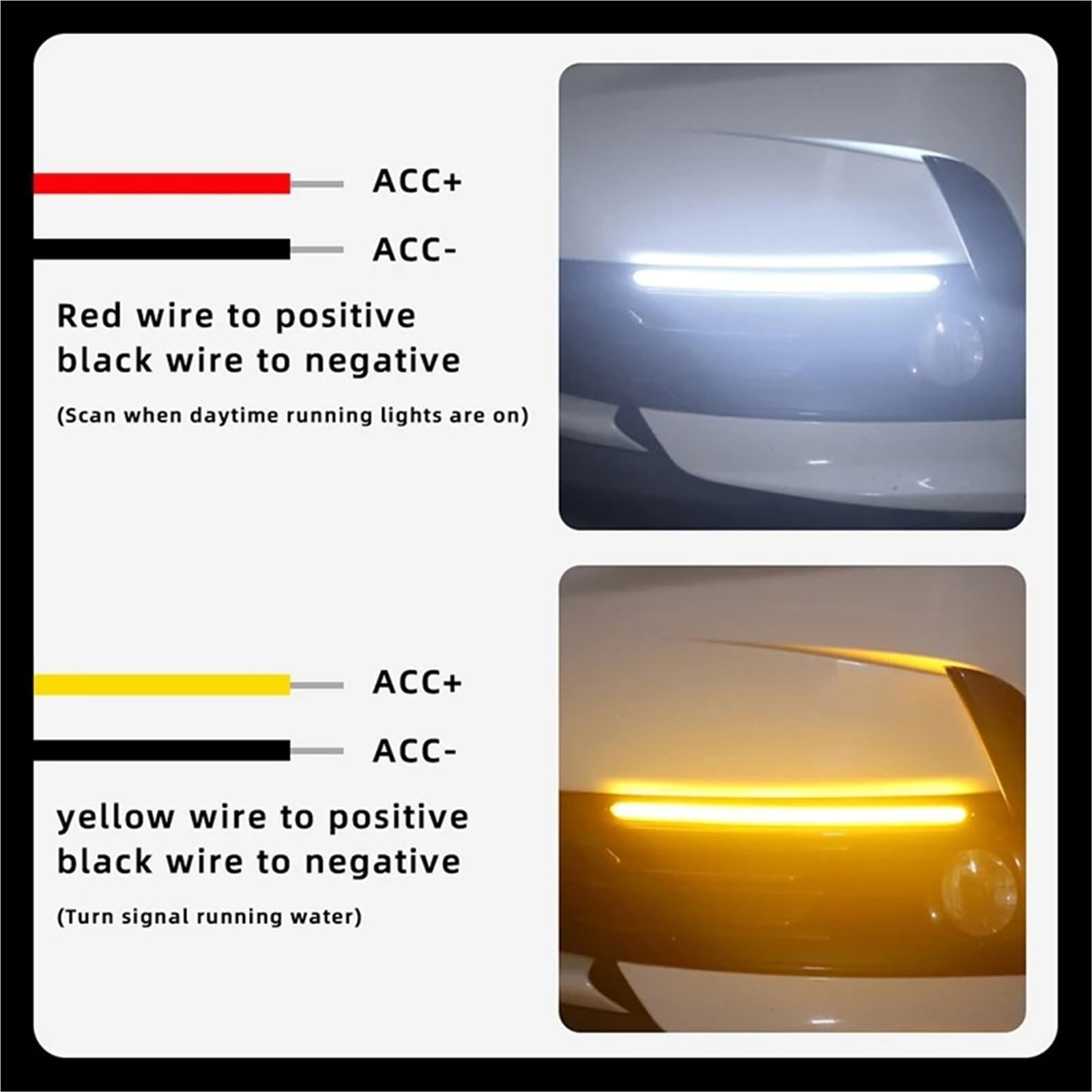 LED Specchietto Retrovisore Indicatore 2 Pezzi 12v Luci Diurne Universali Per Auto Luci Di Marcia Diurna LED Striscia Sequenziale Segnale Di Svolta Flusso Giallo(15.5CM)