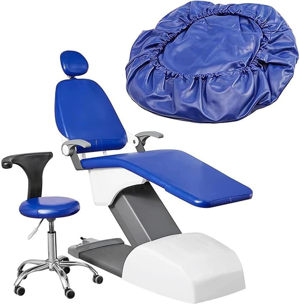4Pcs/Set Protective Full Dental Chair Cover,Advanced Milk Silk,Seat Protector Cover,Elastic Waterproof Protective Case PU Leather Dental Chair Seat Cover Headrest Backrest Protector Dent(Color:Blue)