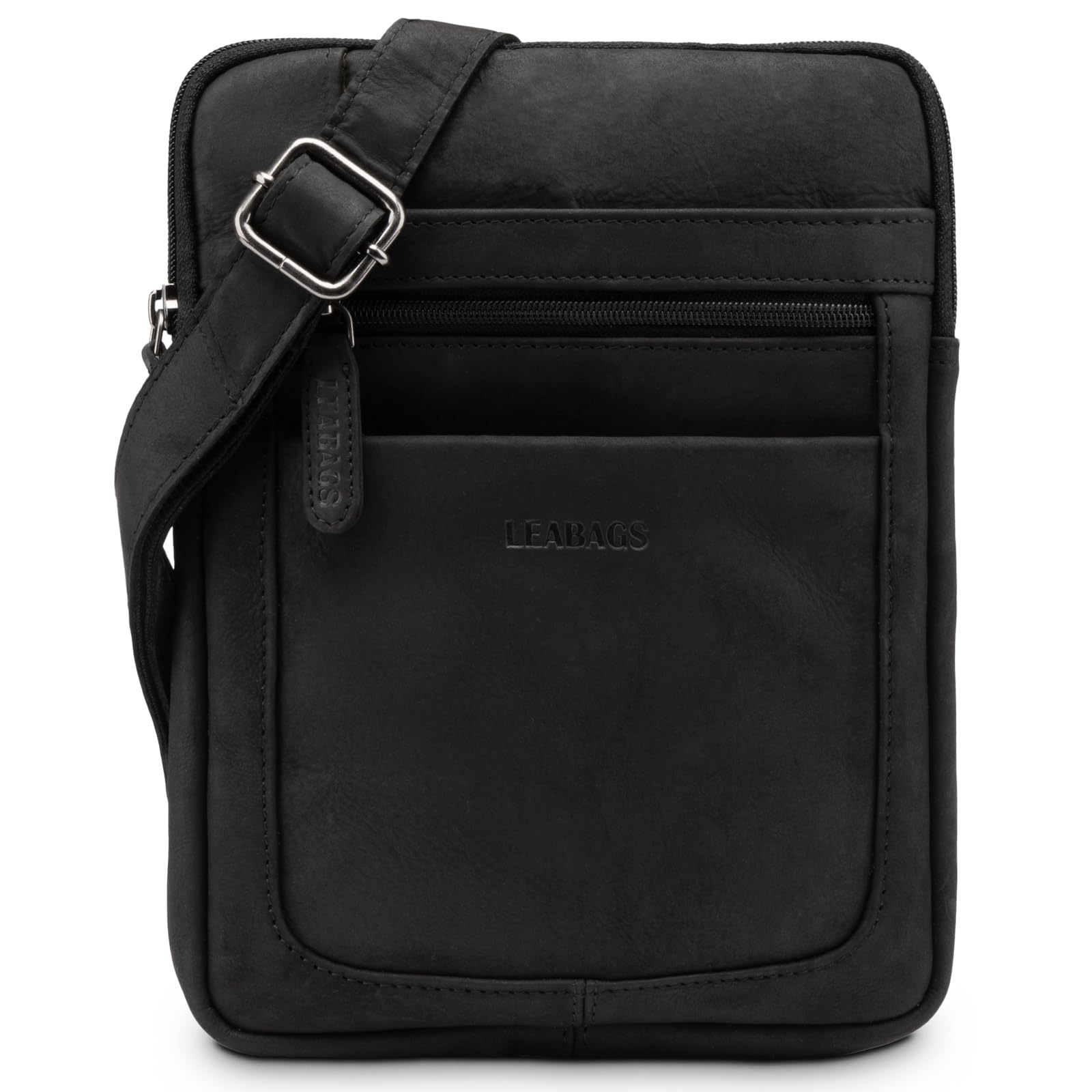 LEABAGS Detroit Umhängetasche Herren – Kleine Leder Umhängetasche 21x26 cm – Mini Crossbody Tasche mit Reißverschluss – Kompakte Alltagstasche