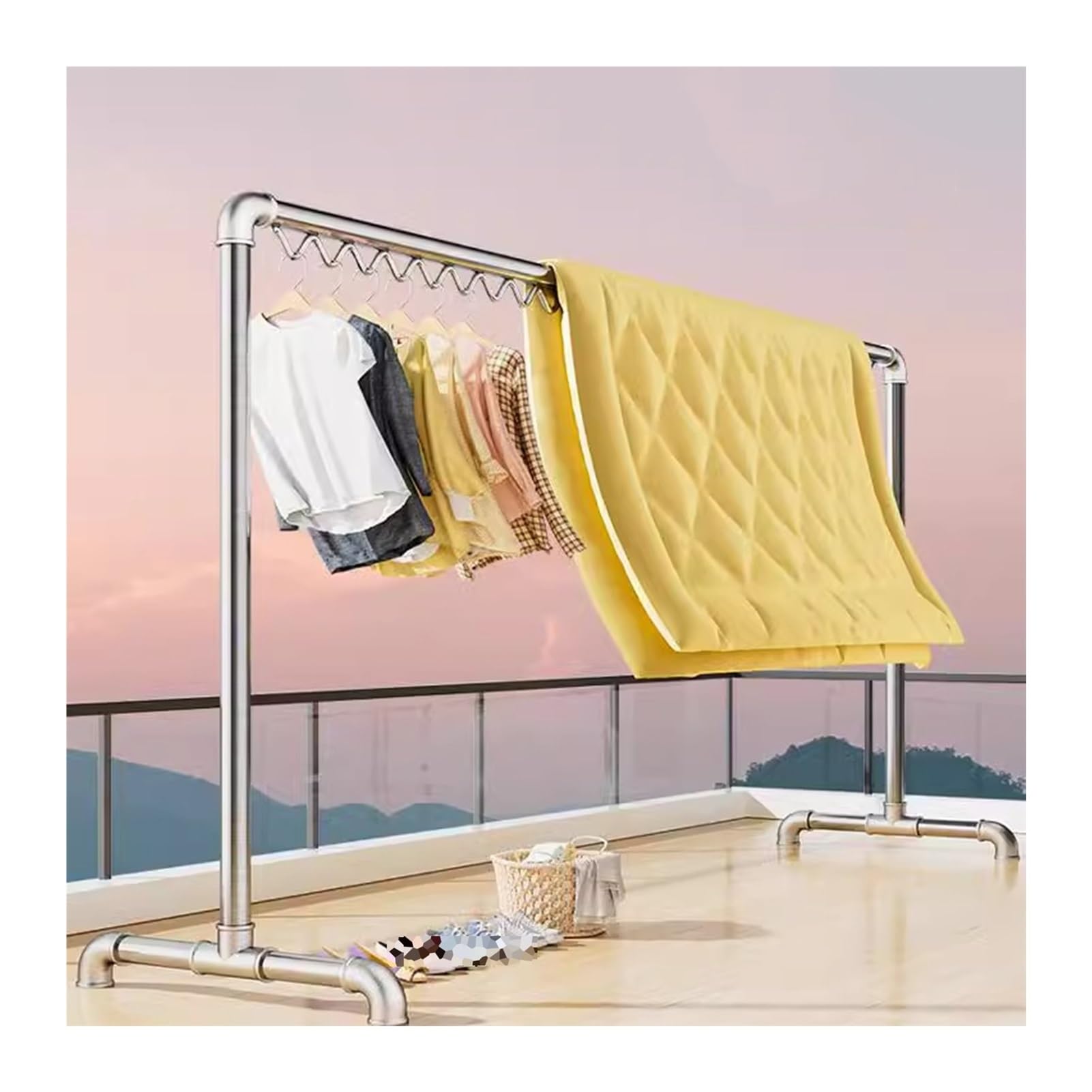 Tendedero resistente con ganchos a prueba de viento - Colgador versátil para interiores y exteriores para ropa, mantas, sábanas y prendas de vestir - Ahorra esp,Silver-(L x W x H) 150x51x150CM