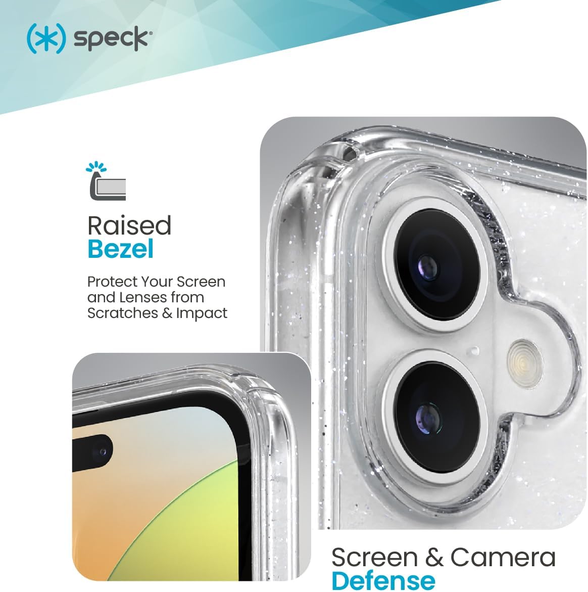Speck Clear iPhone 16 Plus Case - Slim GemShell - Clear/Platinum Glitter - Image 4