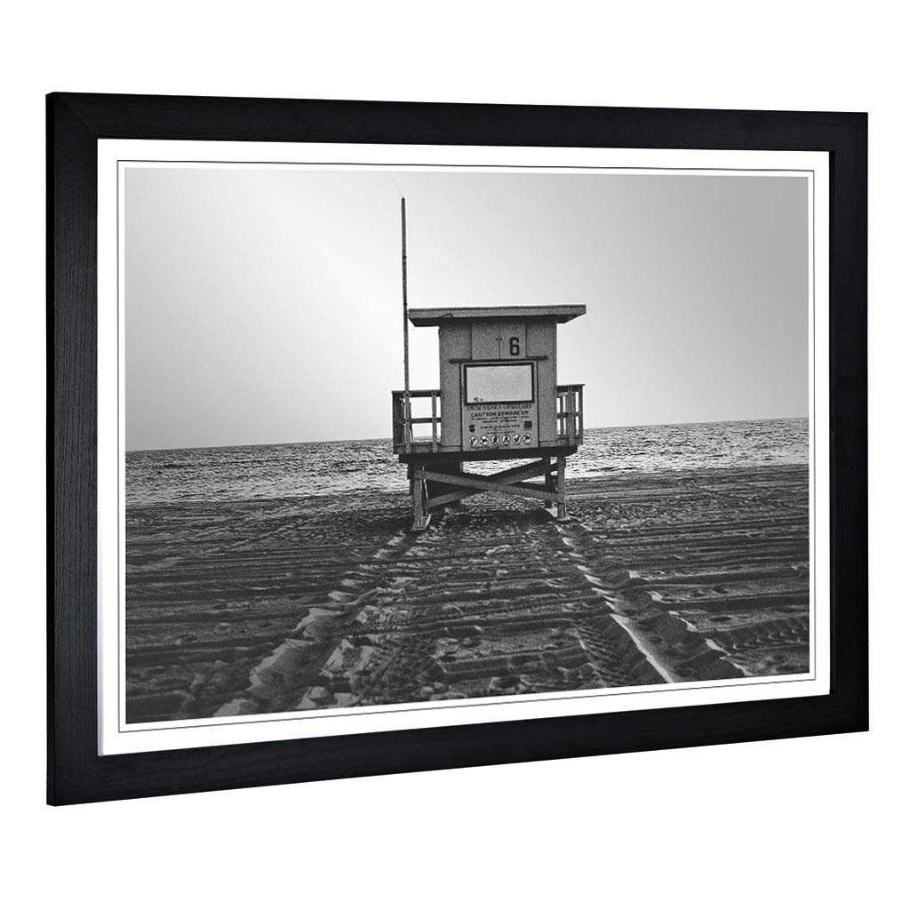 Big Box Art Framed Print of Lifeguard Station Beach & Seascape Design | Wall Art Picture | Home Decor for Kitchen, Living Room, Bedroom, Hallway, Black, A2 / 24.5x18 Inch / 62x45cm