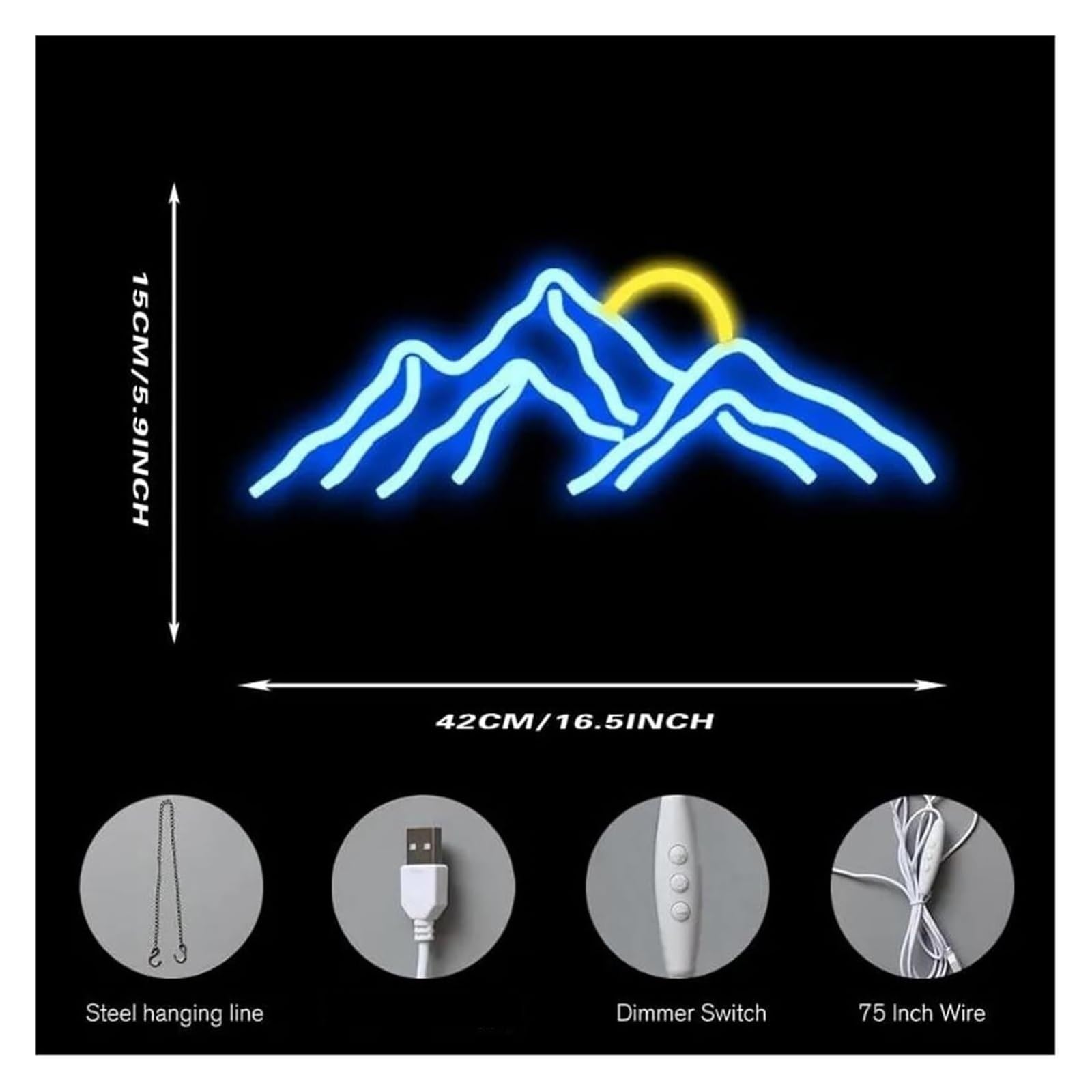 Segno di luce al neon Lampada da notte a LED al neon con scritta "Mountain Neon" per camera letto casa feste matrimoni festival 42cm×15cm