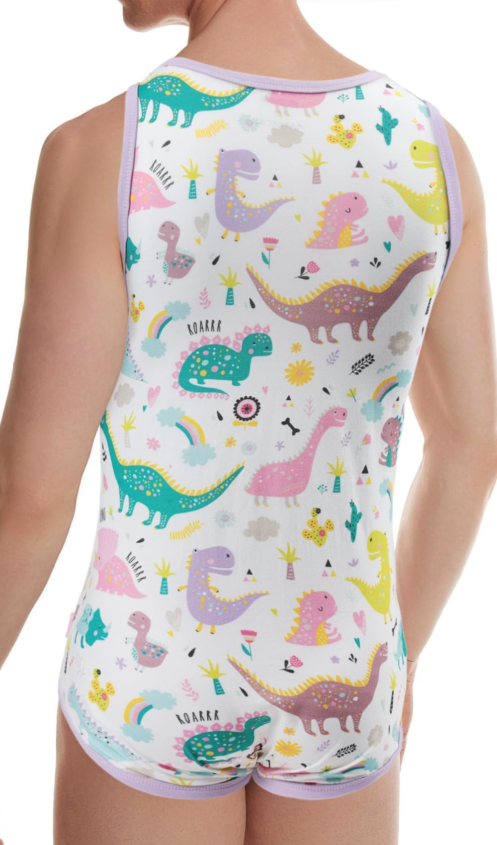 CutiePlusU Baumwolle Knopf im Schritt Bodysuits Erwachsene Strampler ärmellos Onesie für Männer drucken