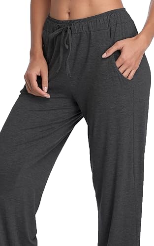 Miniatura 4 de Pantalones largos de modal, cómodos, con cordón ajustable, sueltos, de pierna recta, para yoga, correr, hacer deporte, con bolsillos