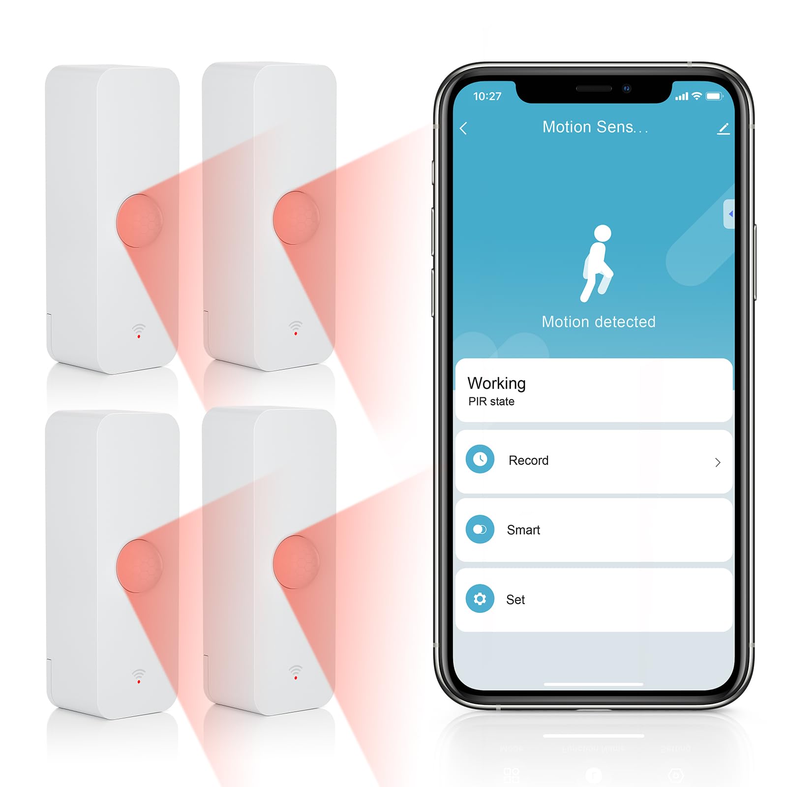eMylo WiFi Motion Sensor,Smart Motion Detector,App Notification Alert,Infrared Motion Sensor,Wireless Home Security System, PIR Motion Detector Compatible with Alexa and Google Assistant(4 Packs)